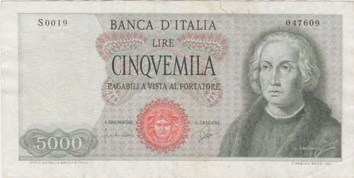 Italy italia 5000 lire - italy, 1964